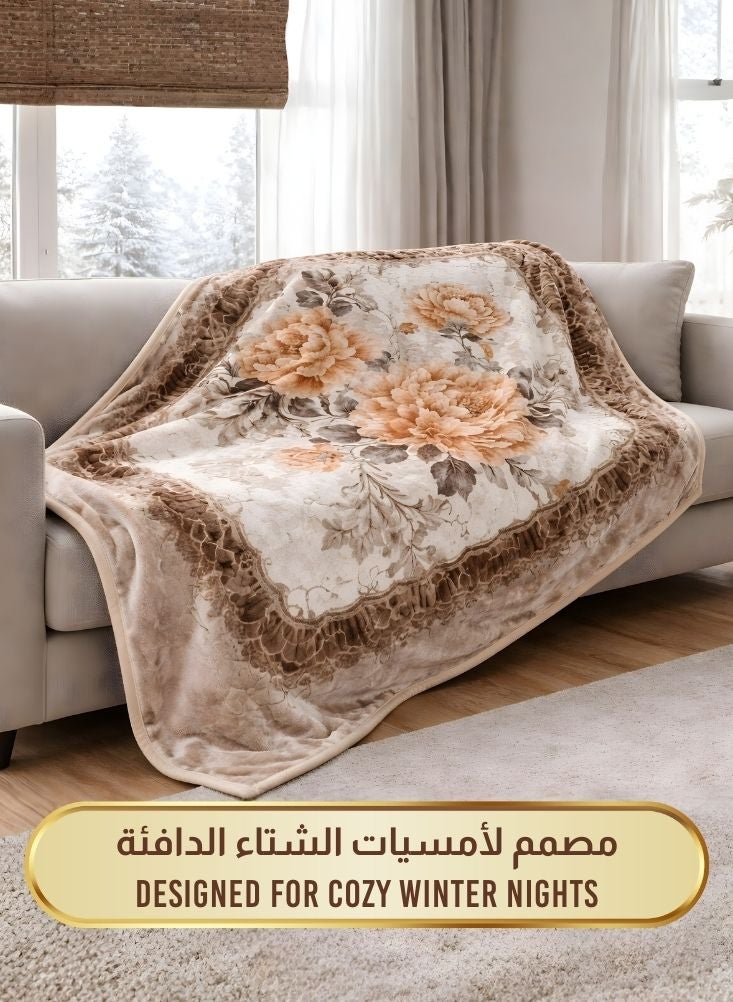 بريميم بطانية بيج زهرية فائقة النعومة بوزن ٦ كيلوجرامات – بطانية فاخرة سميكة ودافئة من فرو المنك لفصل الشتاء - Image 4